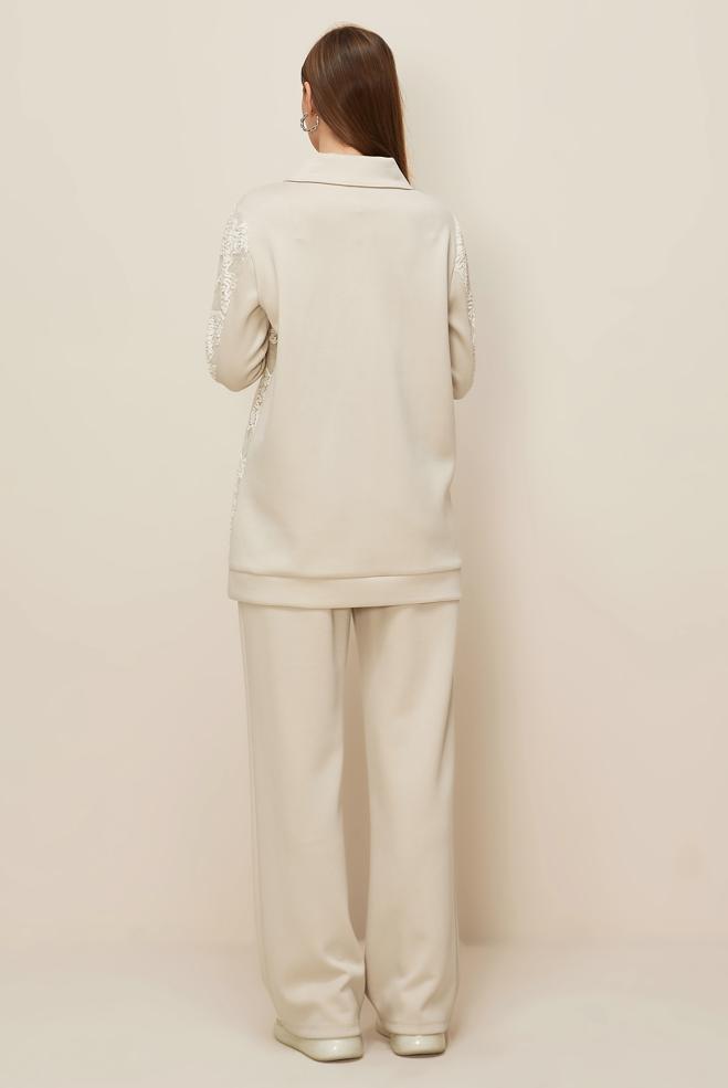 Vêtements hijab BEIGE ENSEMBLE DE SURVÊTEMENT À PAILLETTES 46154 - ALVİNA