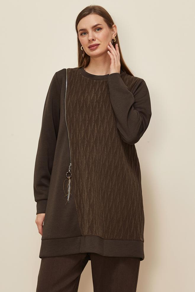 Tesettür giyim KAHVE 46156 OYSHO EŞOFMAN TUNİK 38-46 - ALVİNA