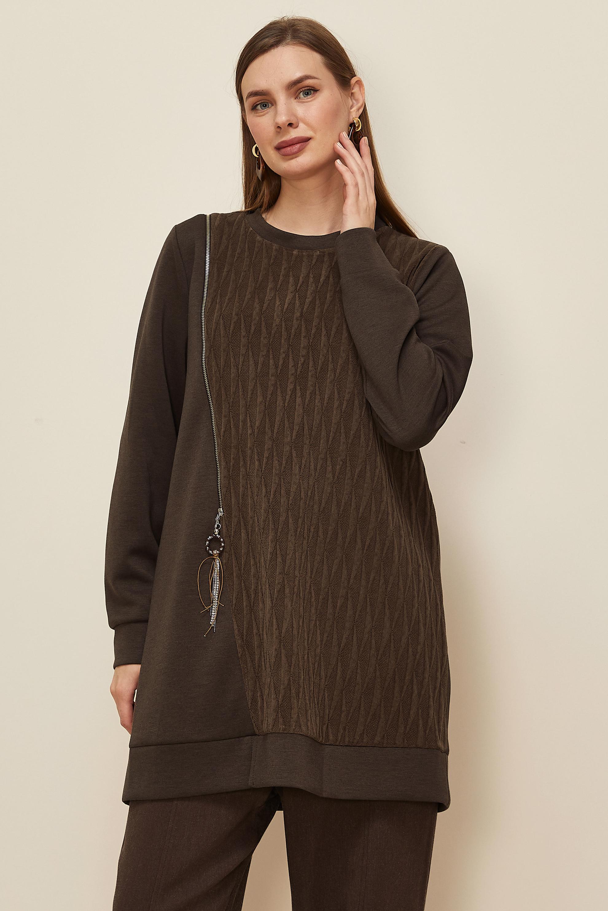 Tesettür giyim KAHVE EŞOFMAN TUNİK 46156