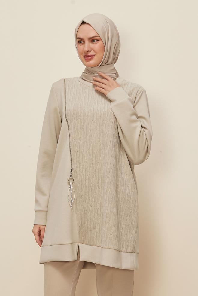 Tesettür giyim BEJ 46156 OYSHO EŞOFMAN TUNİK 38-46 - ALVİNA