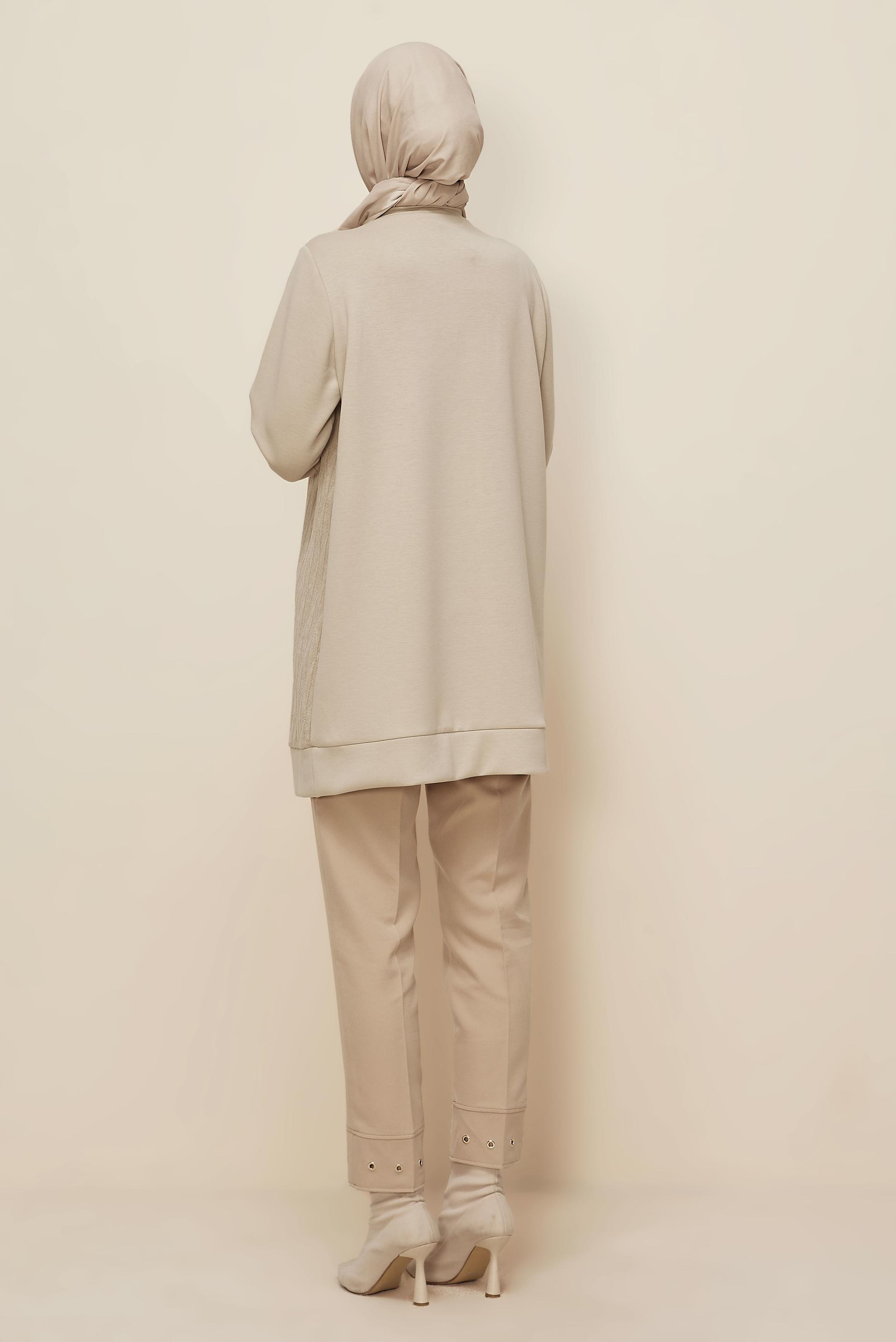 Tesettür giyim BEJ EŞOFMAN TUNİK 46156