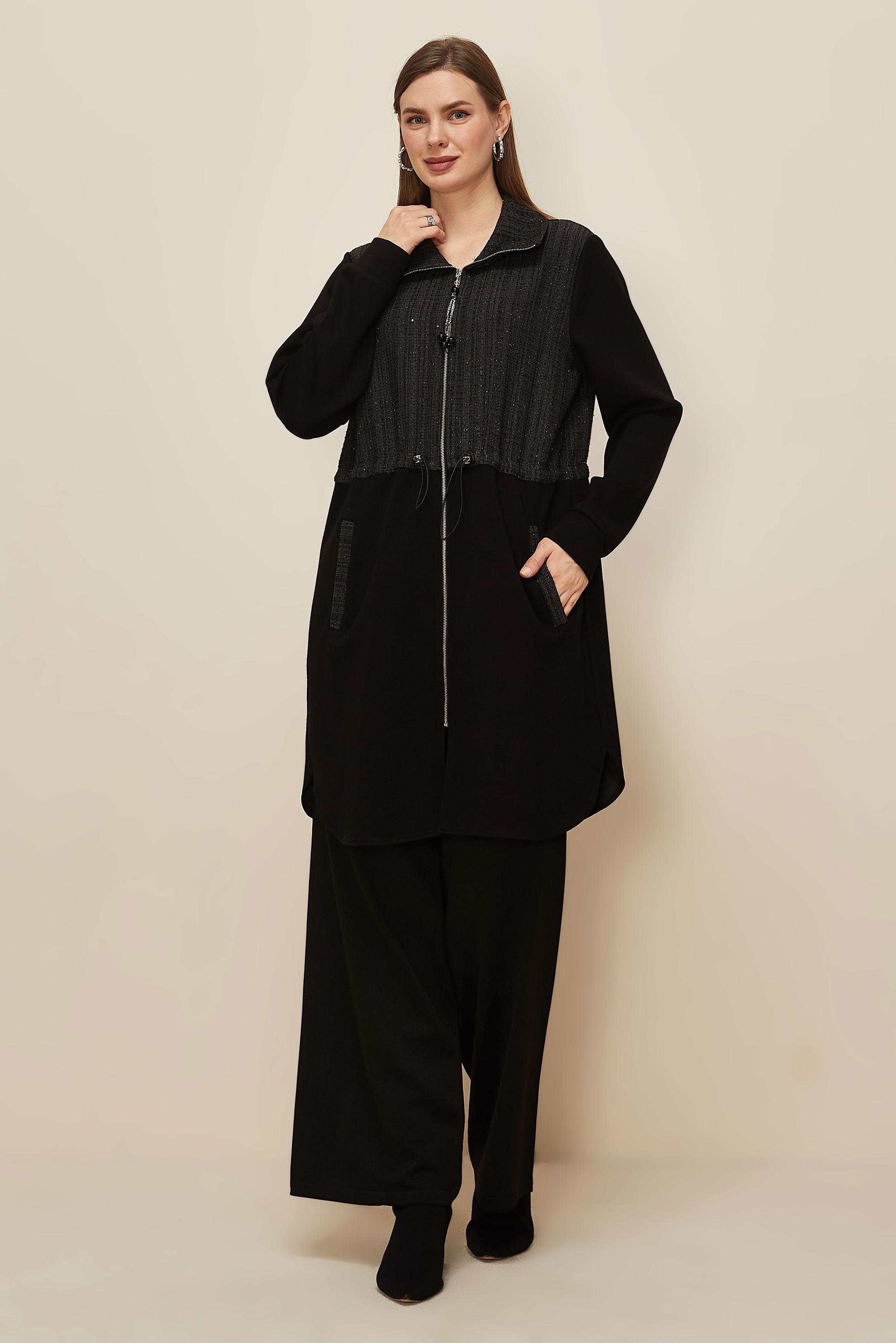 Tesettür giyim SİYAH FERMUARLI EŞOFMAN TUNİK 46157