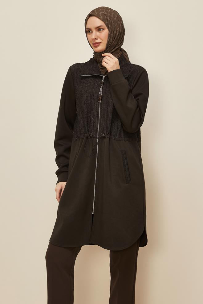 Tesettür giyim KAHVE 46157 OYSHO EŞOFMAN TUNİK 40-48 TEK 42 - ALVİNA