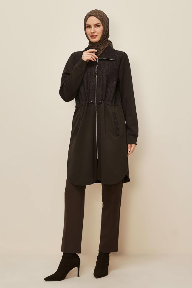 Tesettür giyim KAHVE 46157 OYSHO EŞOFMAN TUNİK 40-48 TEK 42 - ALVİNA