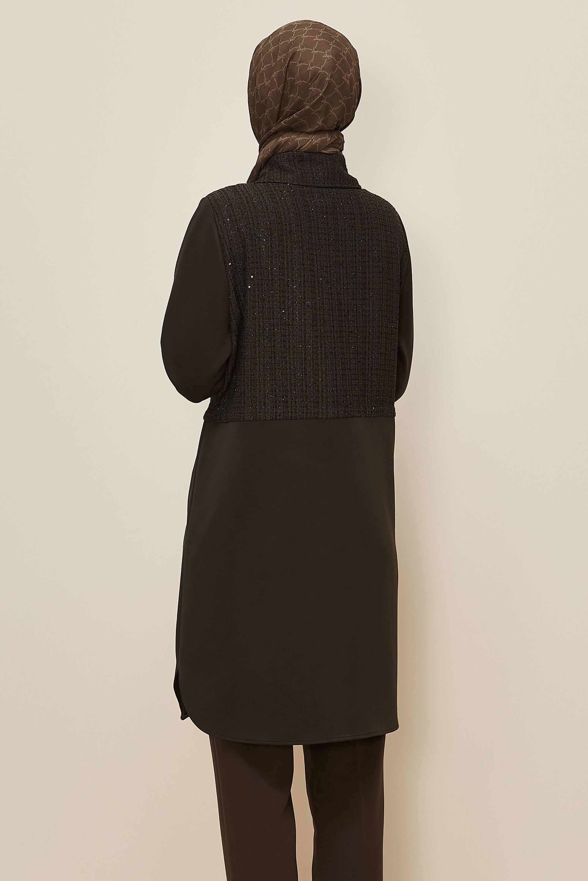 Tesettür giyim KAHVE FERMUARLI EŞOFMAN TUNİK 46157