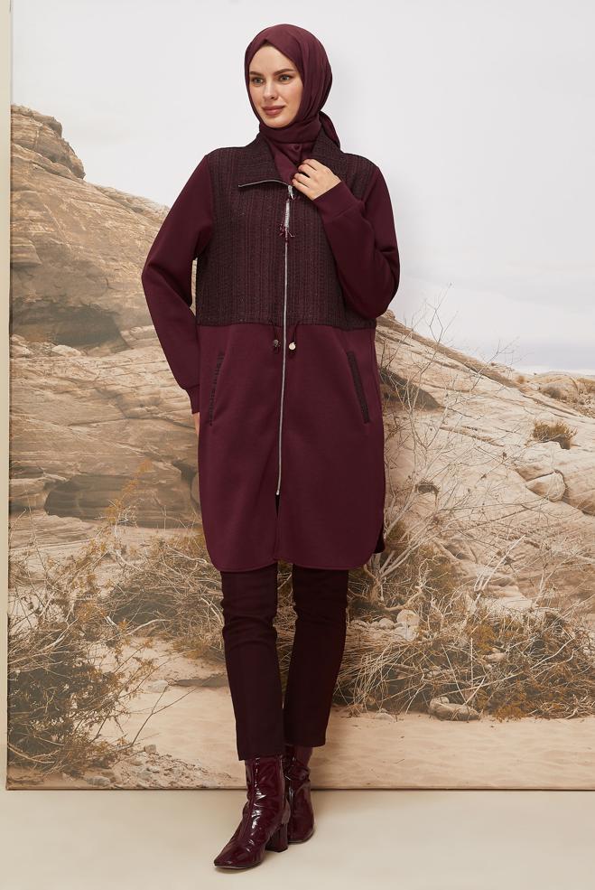 Tesettür giyim BORDO 46157 OYSHO EŞOFMAN TUNİK 40-48 TEK 42 - ALVİNA