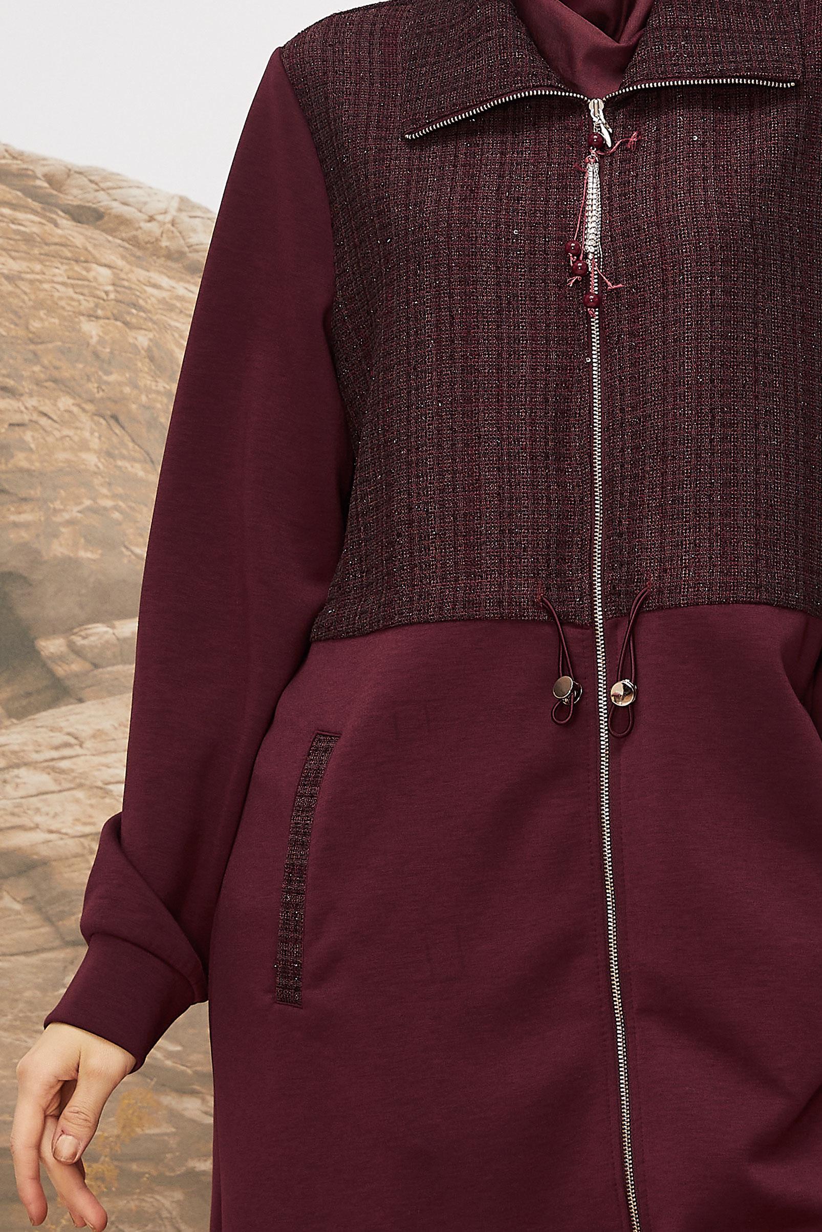 Tesettür giyim BORDO FERMUARLI EŞOFMAN TUNİK 46157