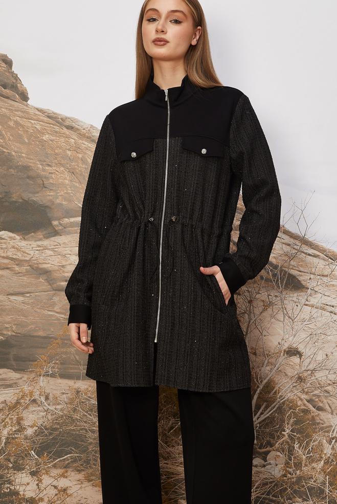 Hijab clothing BLACK SMOCKED WAIST TRACKSUIT SET 46170 - ALVİNA