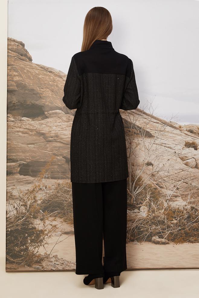 Hijab clothing BLACK SMOCKED WAIST TRACKSUIT SET 46170 - ALVİNA