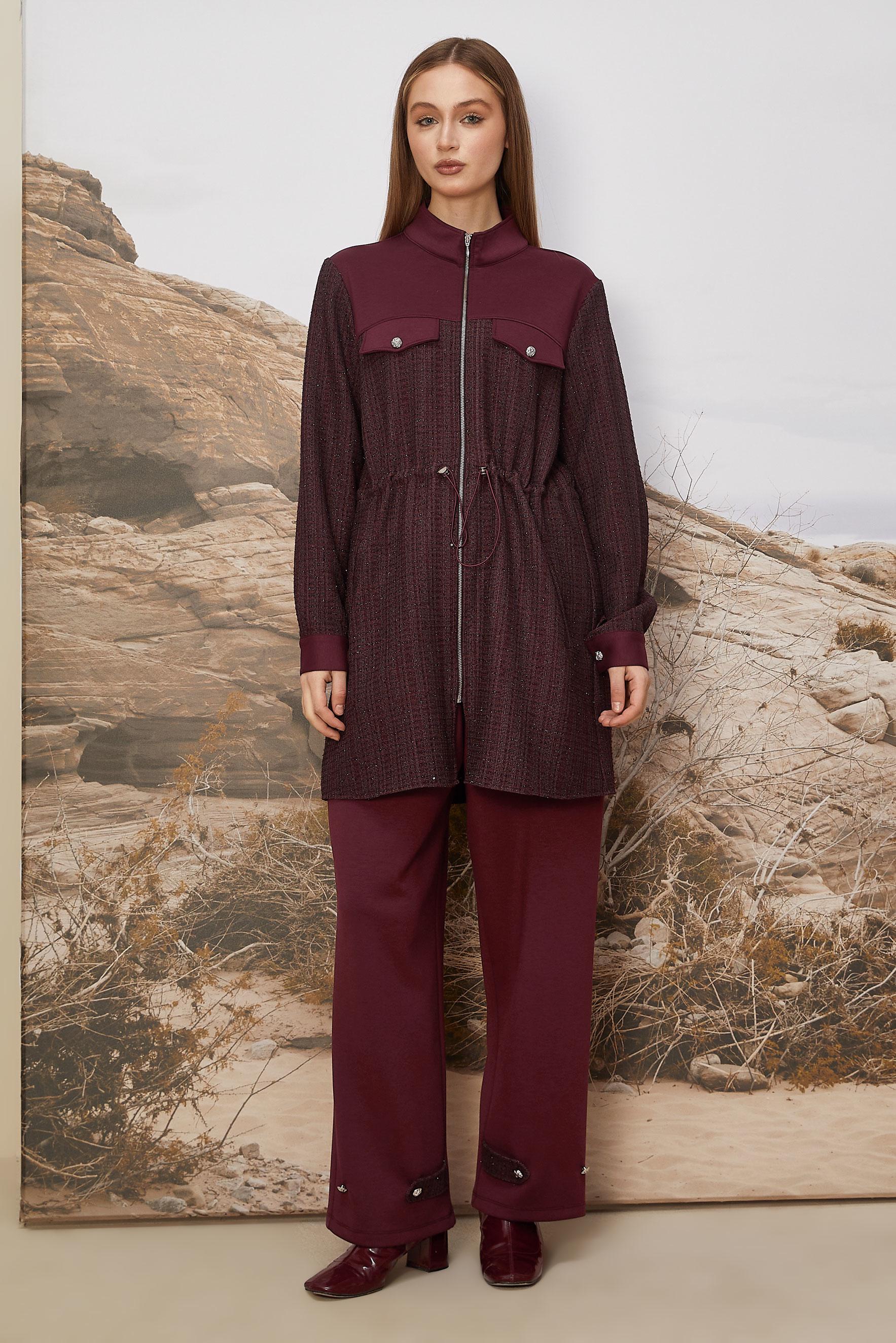 Hijab clothing CLARET RED SMOCKED WAIST TRACKSUIT SET 46170