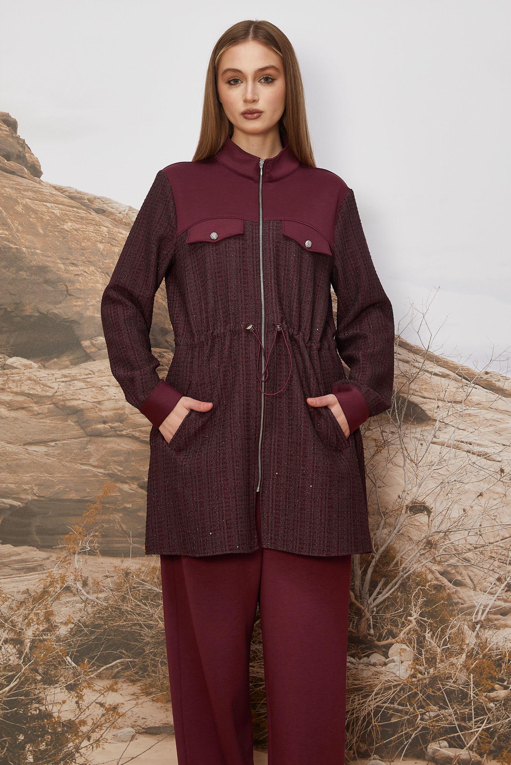 Hijab clothing CLARET RED SMOCKED WAIST TRACKSUIT SET 46170