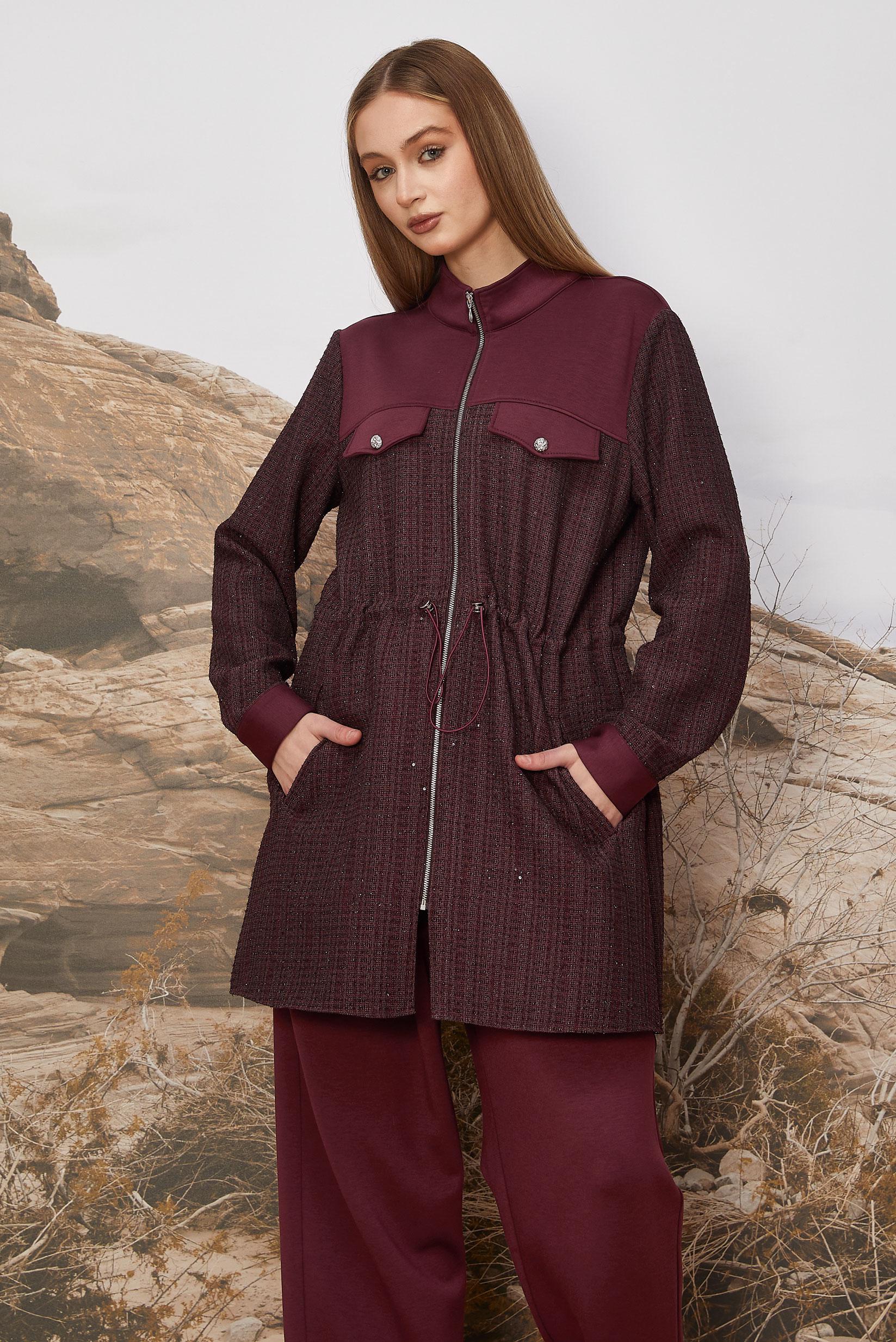 Hijab clothing CLARET RED SMOCKED WAIST TRACKSUIT SET 46170