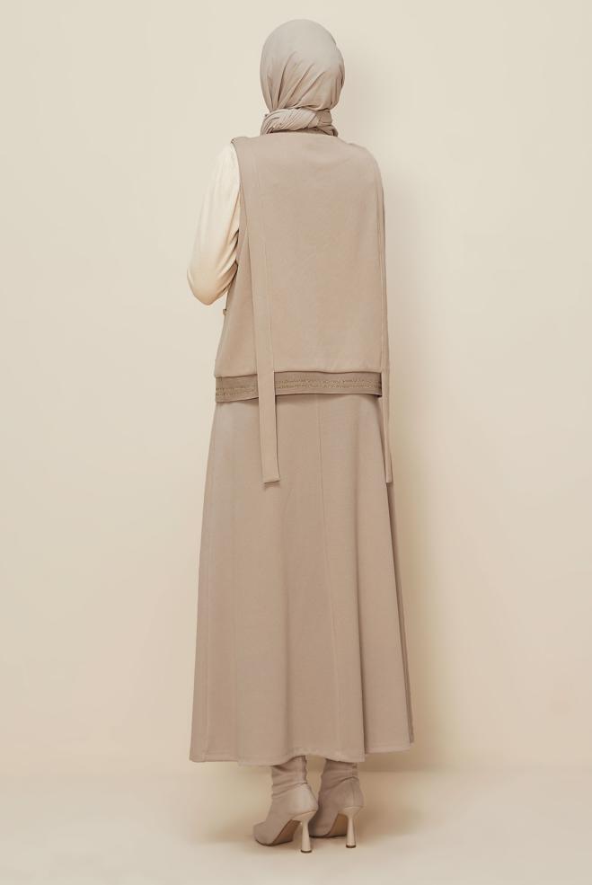 Tesettür giyim BEJ ETEKLİ EŞOFMAN TAKIMI 46193 - ALVİNA