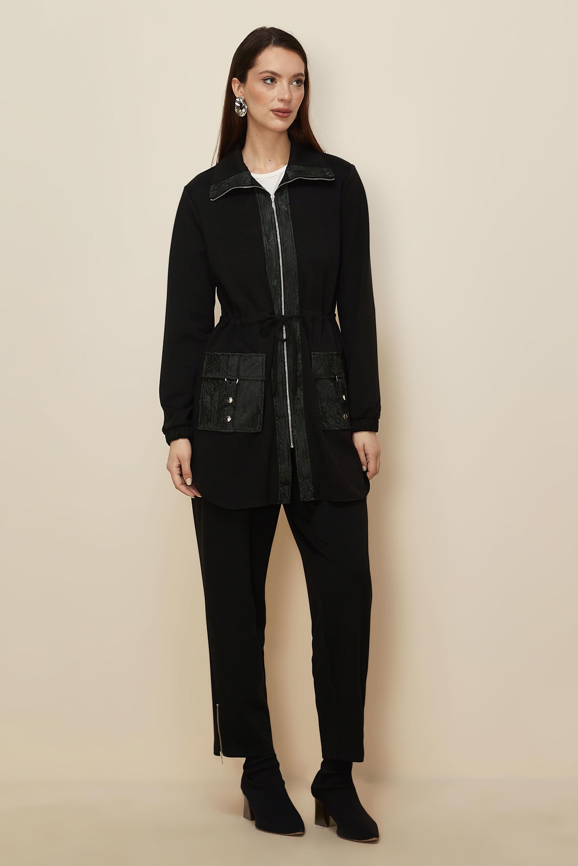 Tesettür giyim SİYAH PANTOLONLU BELİ BÜZGÜLÜ EŞOFMAN TAKIMI 46234