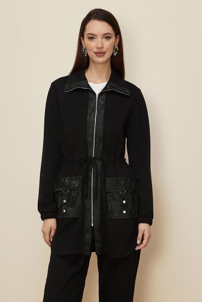 Tesettür giyim SİYAH PANTOLONLU BELİ BÜZGÜLÜ EŞOFMAN TAKIMI 46234 - ALVİNA