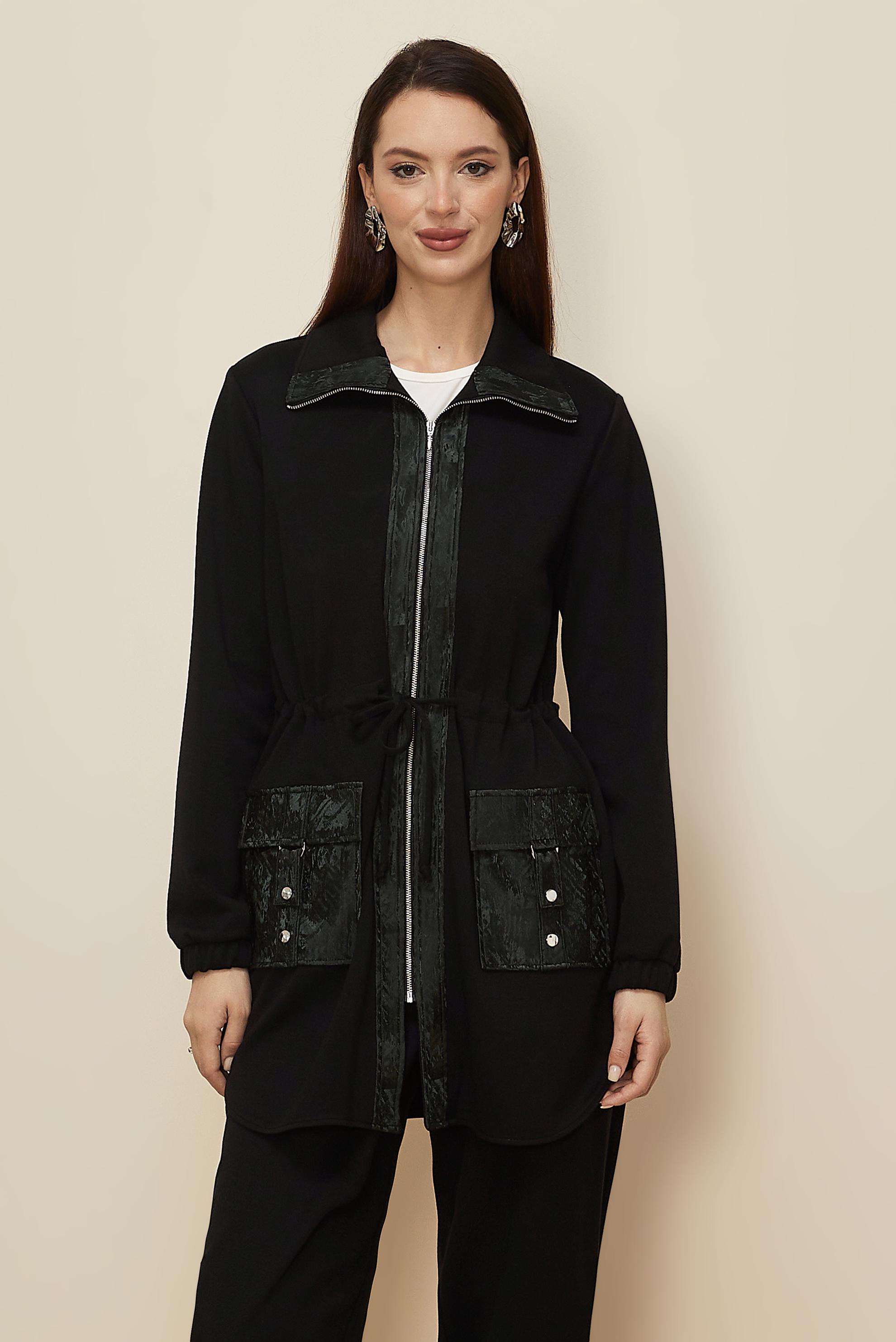 Tesettür giyim SİYAH PANTOLONLU BELİ BÜZGÜLÜ EŞOFMAN TAKIMI 46234