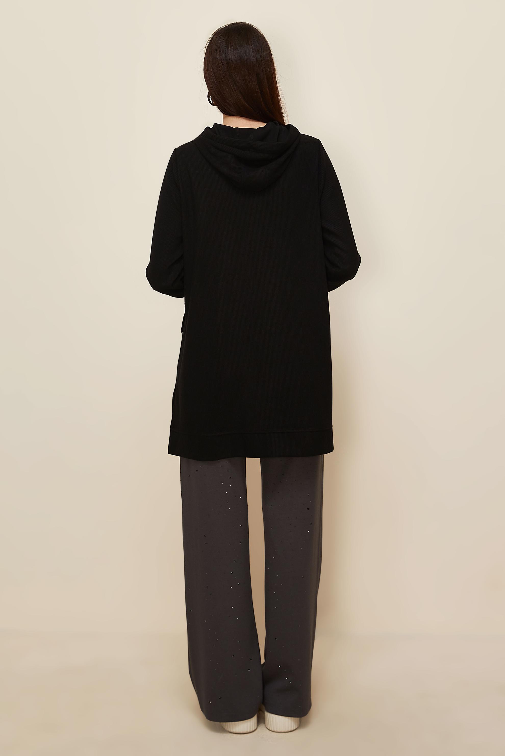 Tesettür giyim SİYAH KAPÜŞONLU EŞOFMAN TUNİK 46255