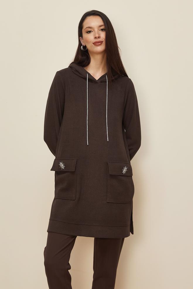 Vêtements hijab BRUN TUNIQUE DE SURVÊTEMENT À CAPUCHE 46255 - ALVİNA