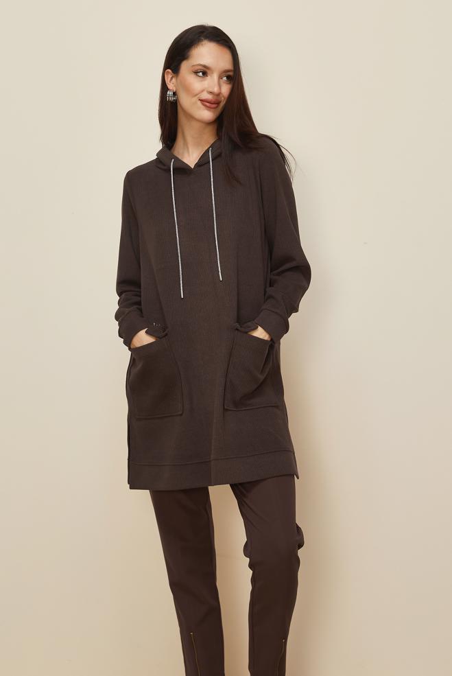Vêtements hijab BRUN TUNIQUE DE SURVÊTEMENT À CAPUCHE 46255 - ALVİNA