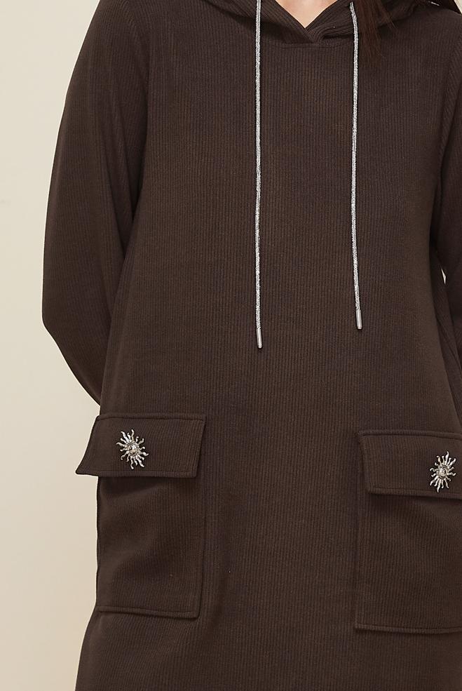 Vêtements hijab BRUN TUNIQUE DE SURVÊTEMENT À CAPUCHE 46255 - ALVİNA