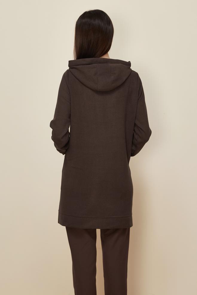 Vêtements hijab BRUN TUNIQUE DE SURVÊTEMENT À CAPUCHE 46255 - ALVİNA