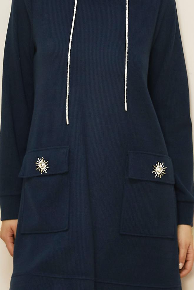 Vêtements hijab BLEU MARINE TUNIQUE DE SURVÊTEMENT À CAPUCHE 46255 - ALVİNA