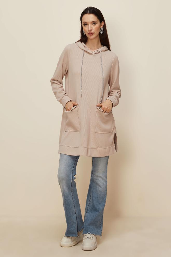 Vêtements hijab BEIGE TUNIQUE DE SURVÊTEMENT À CAPUCHE 46255 - ALVİNA
