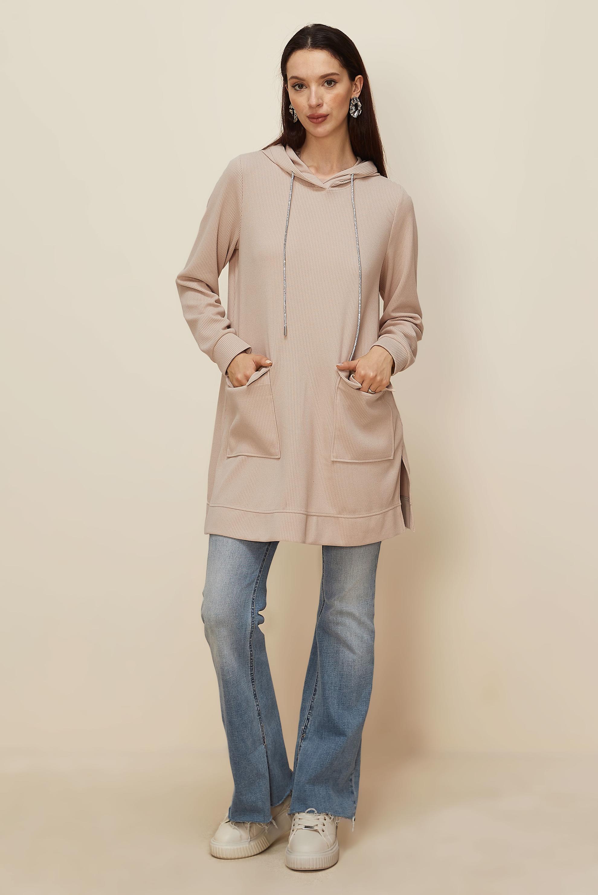 Vêtements hijab BEIGE TUNIQUE DE SURVÊTEMENT À CAPUCHE 46255