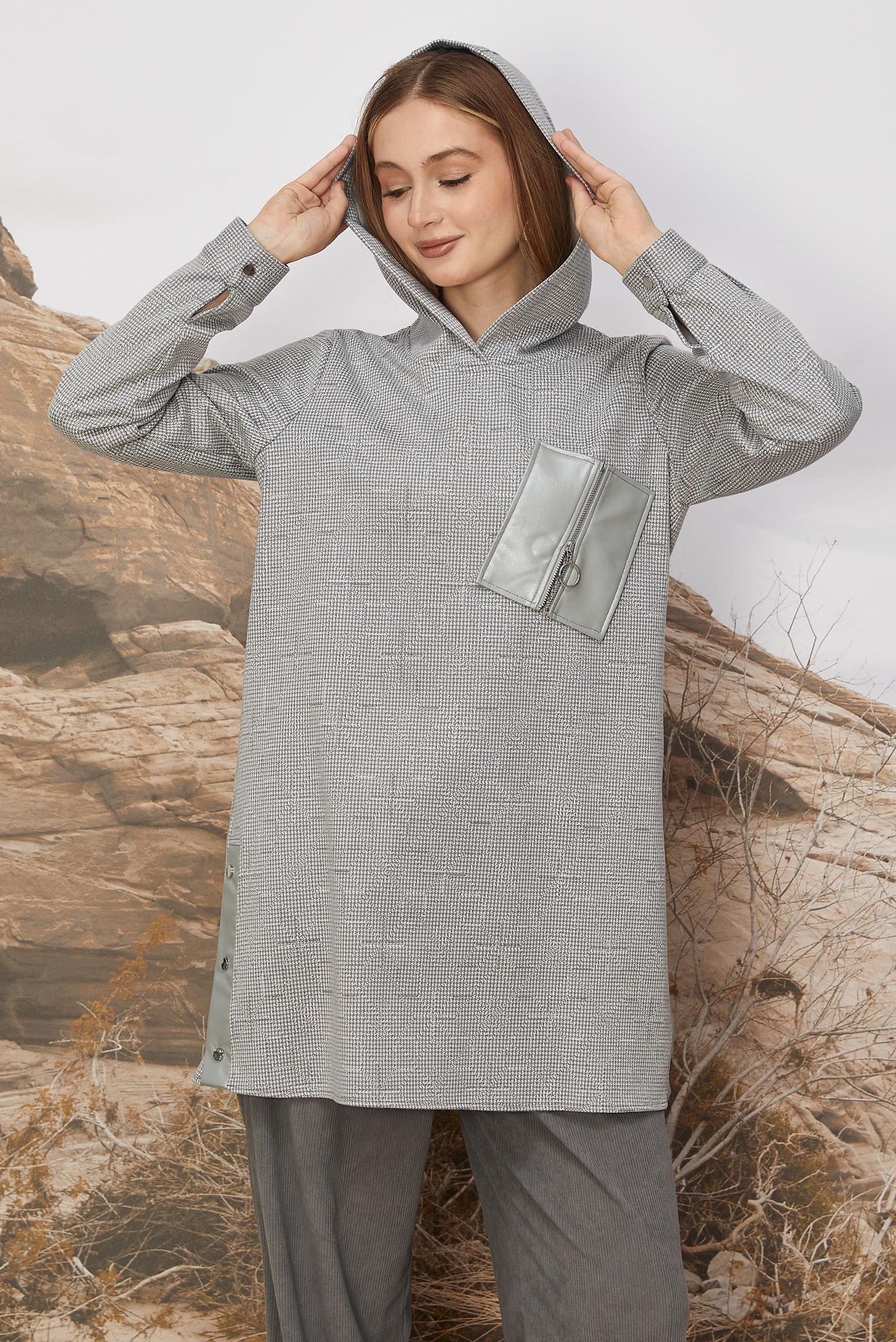 Tesettür giyim GRİ FERMUAR DETAYLI EŞOFMAN TUNİK 46257