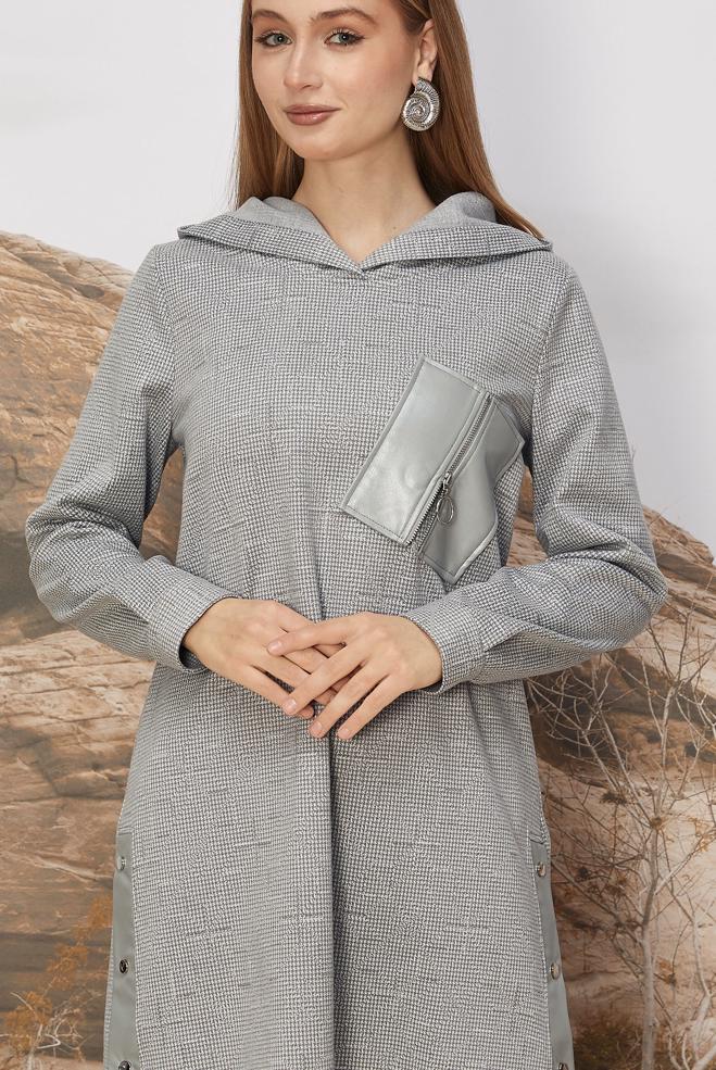 Tesettür giyim GRİ FERMUAR DETAYLI EŞOFMAN TUNİK 46257 - ALVİNA