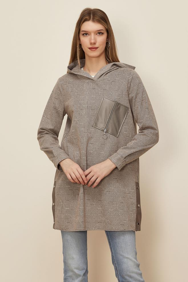 Tesettür giyim VİZON FERMUAR DETAYLI EŞOFMAN TUNİK 46257 - ALVİNA