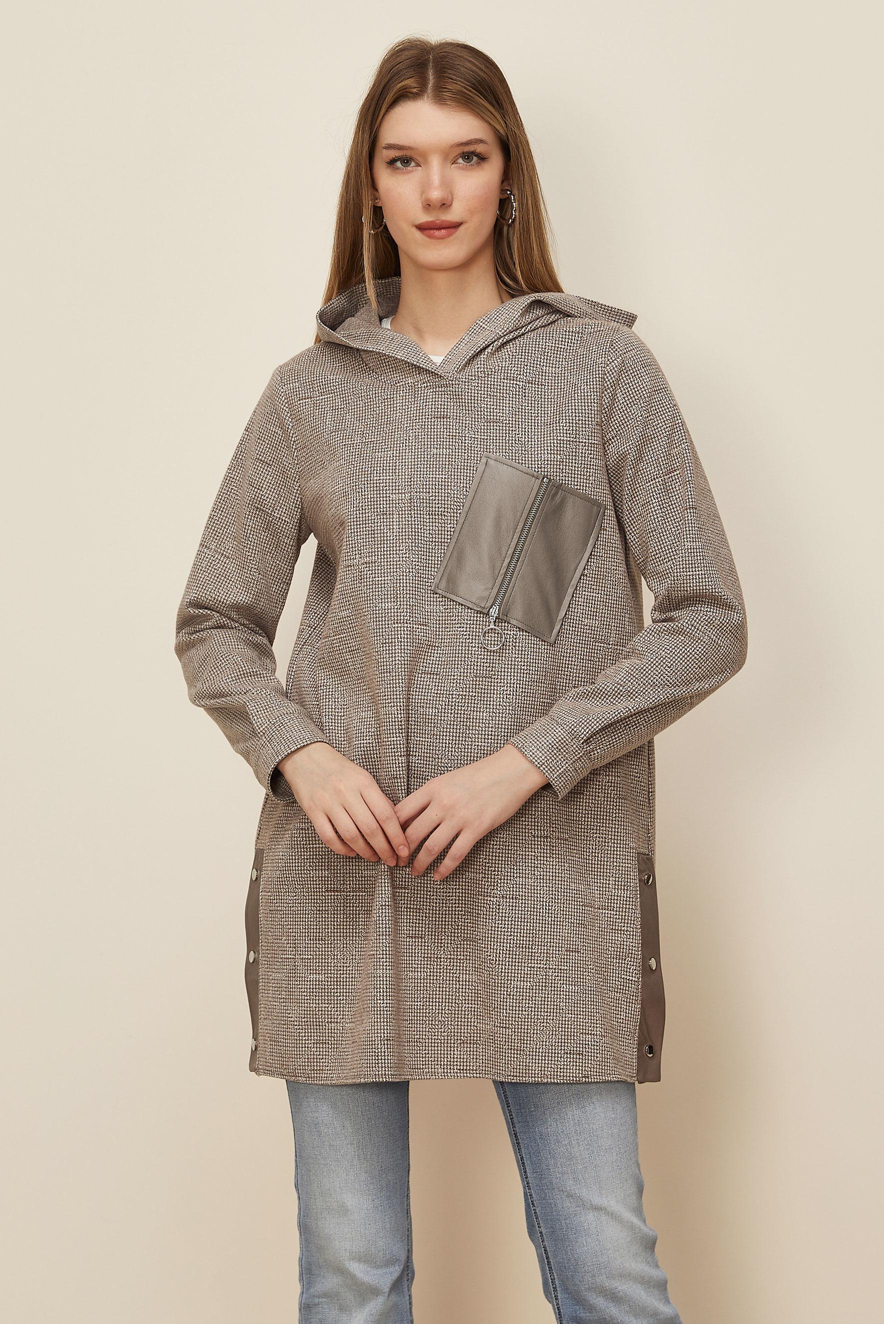 Tesettür giyim VİZON FERMUAR DETAYLI EŞOFMAN TUNİK 46257