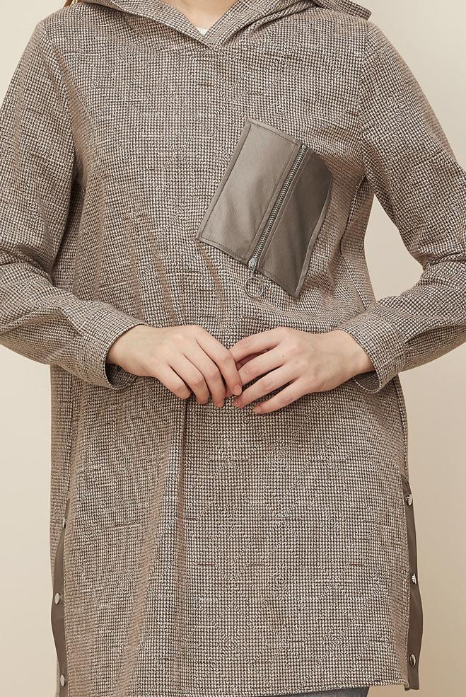 Tesettür giyim VİZON FERMUAR DETAYLI EŞOFMAN TUNİK 46257 - ALVİNA