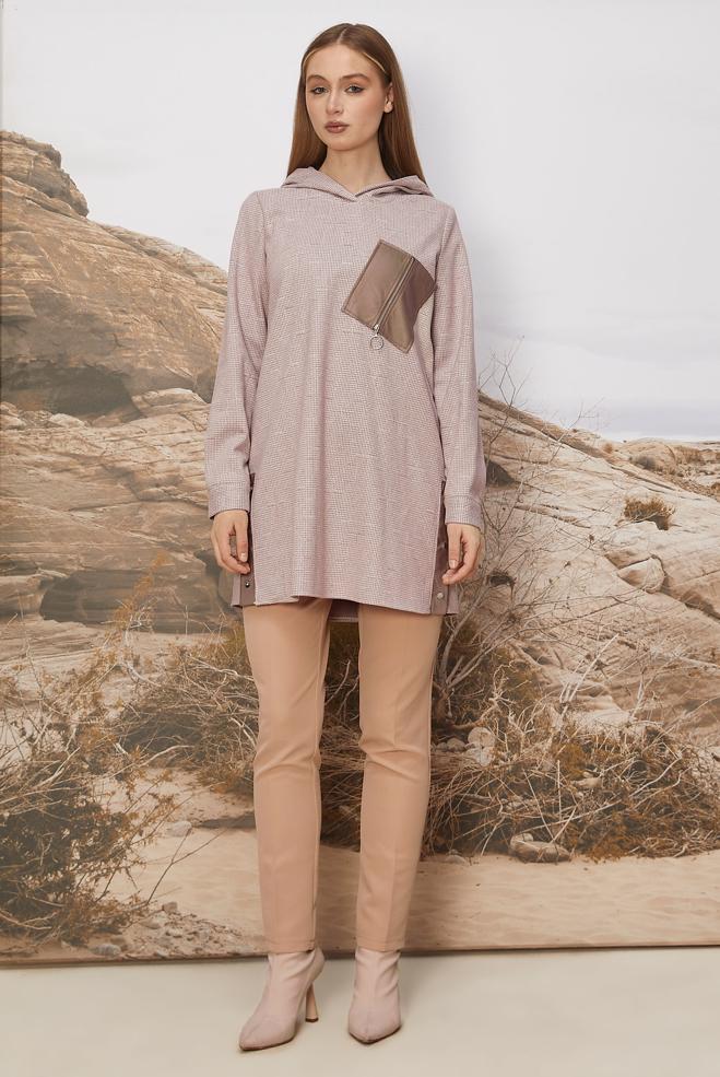 Tesettür giyim PEMBE FERMUAR DETAYLI EŞOFMAN TUNİK 46257 - ALVİNA