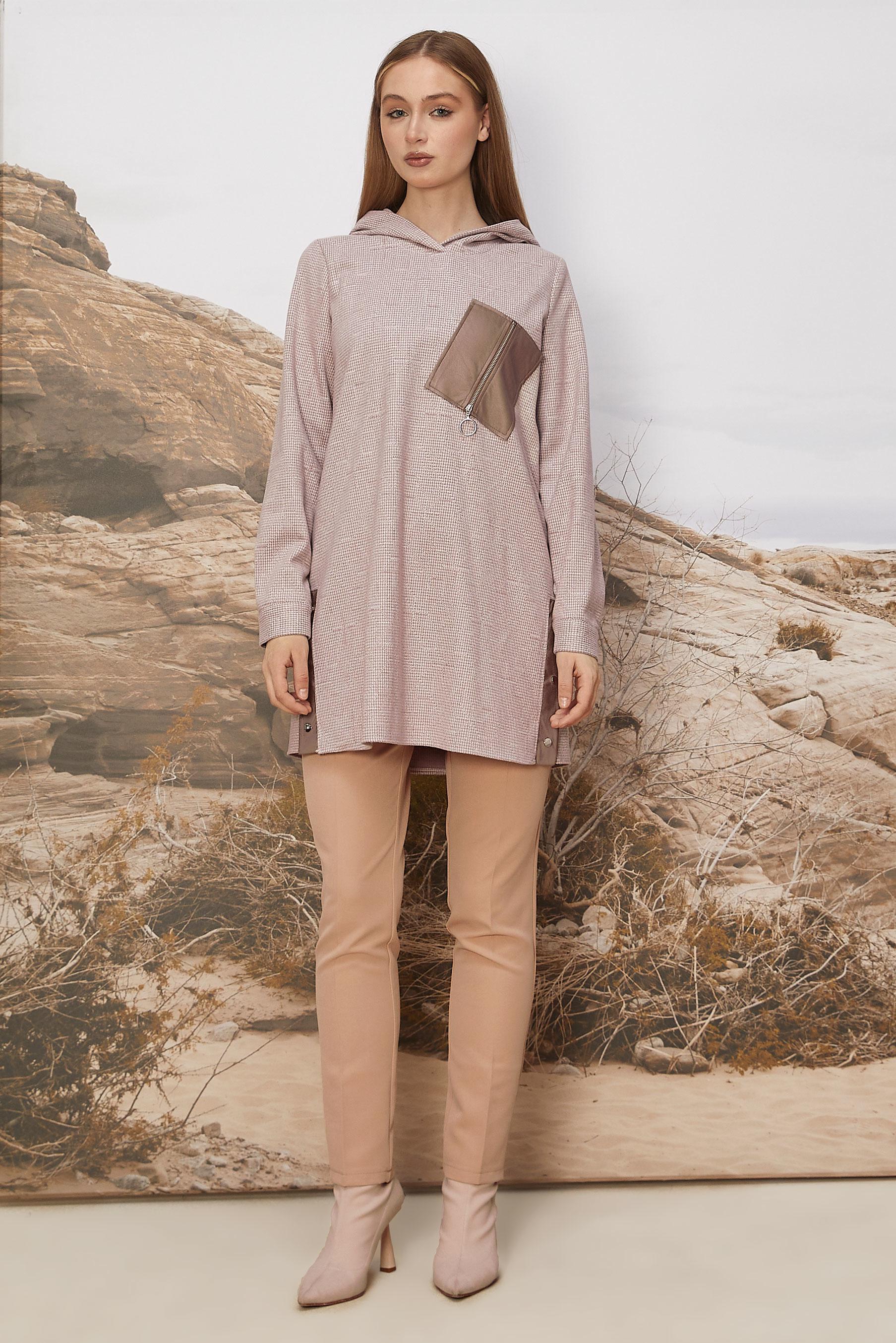 Tesettür giyim PEMBE FERMUAR DETAYLI EŞOFMAN TUNİK 46257