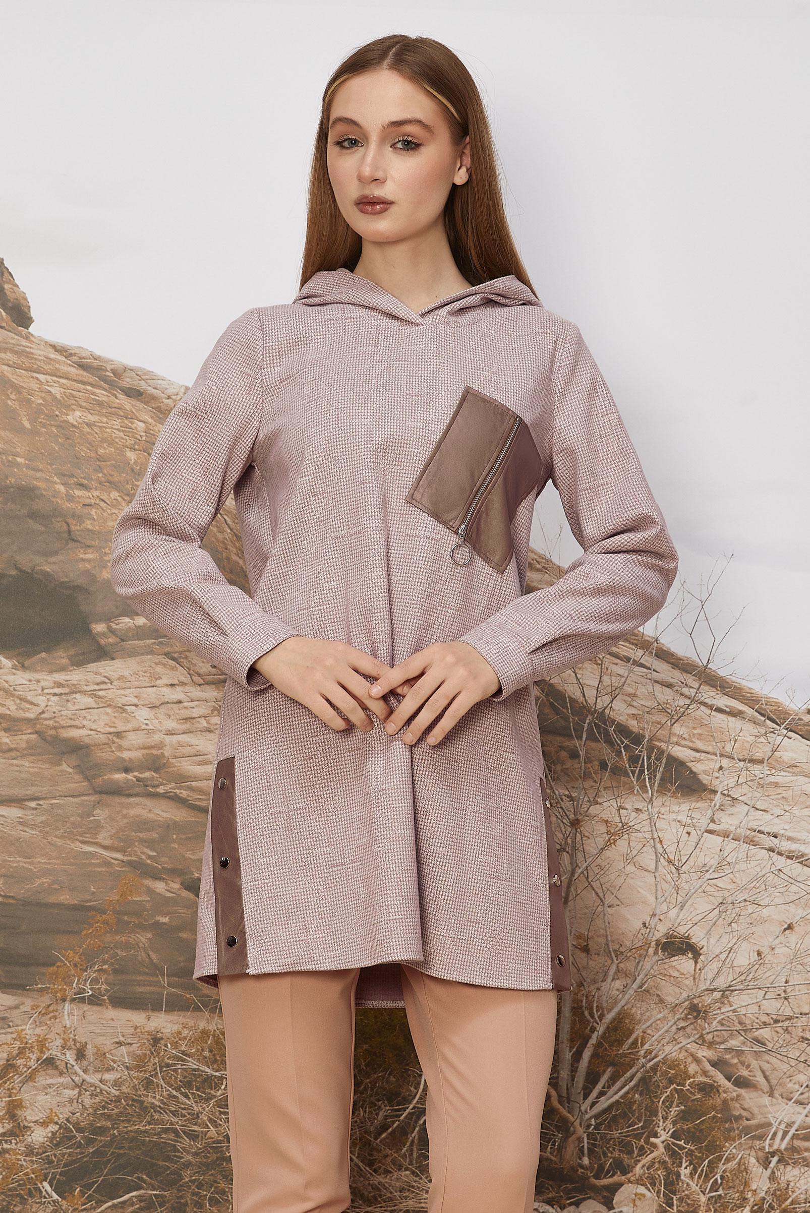 Tesettür giyim PEMBE FERMUAR DETAYLI EŞOFMAN TUNİK 46257