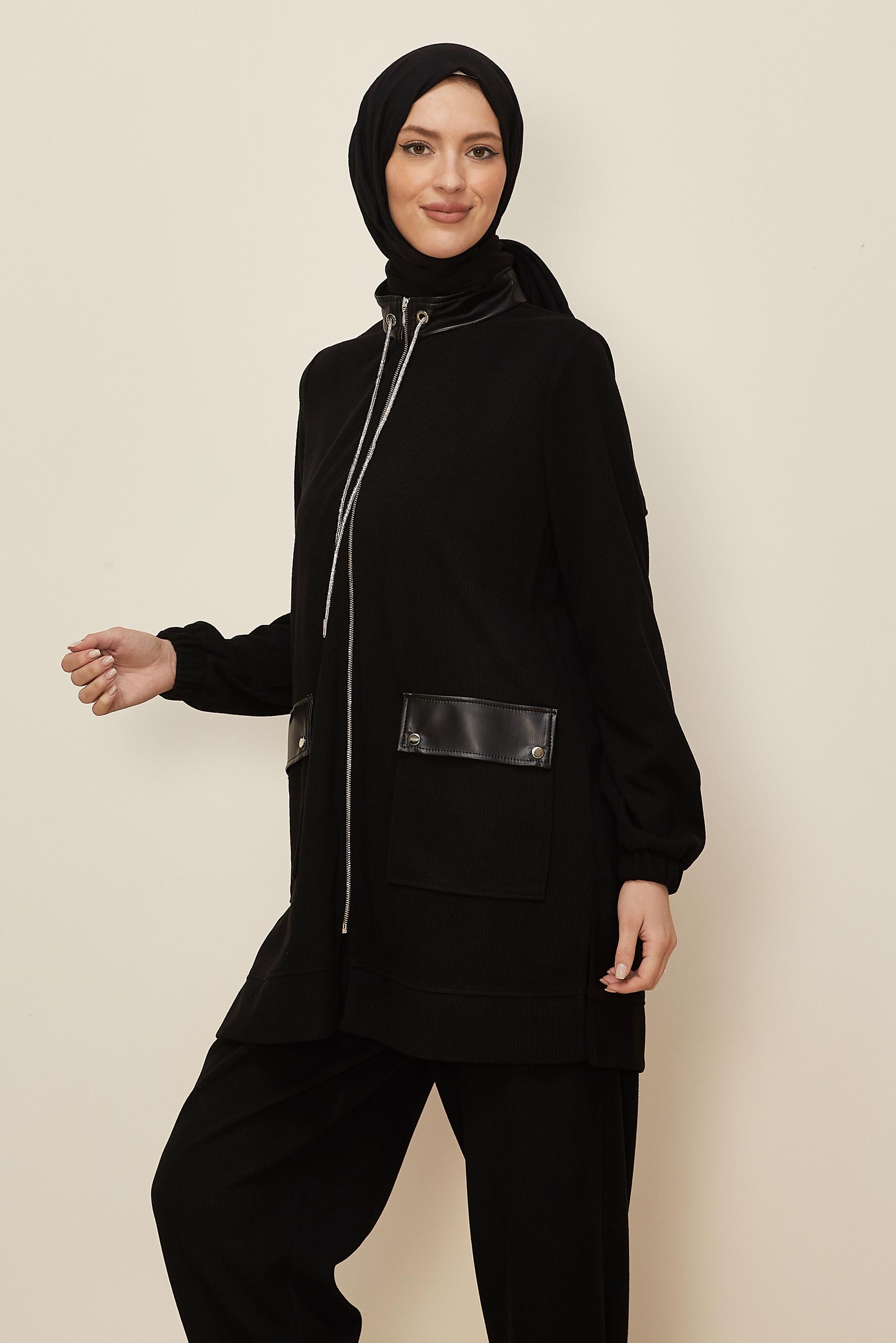 Hijab clothing BLACK ZIPPERED TRACKSUIT SET 46263