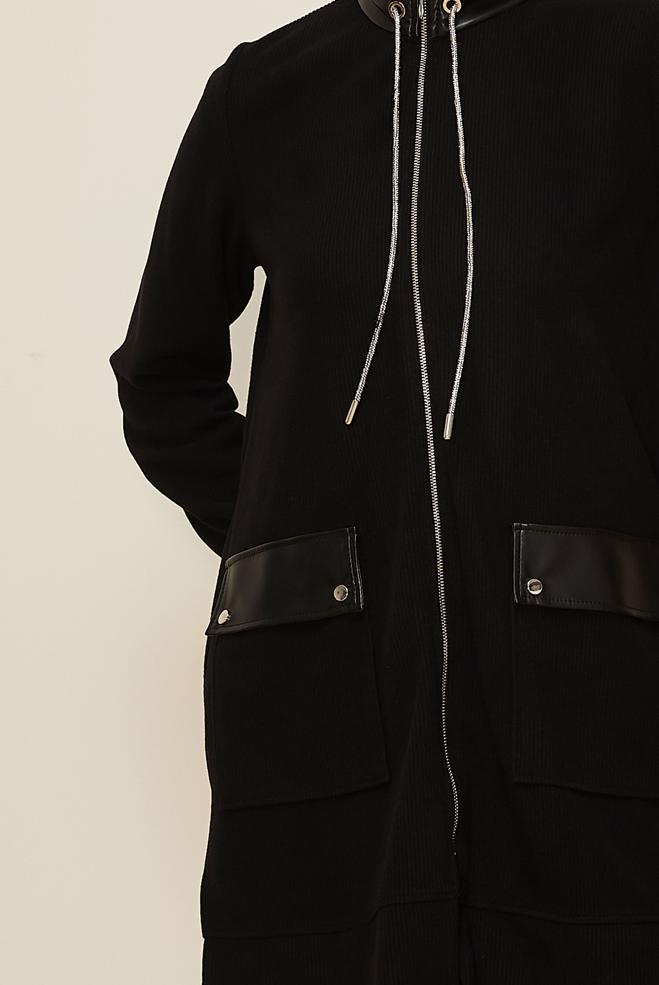 Hijab clothing BLACK ZIPPERED TRACKSUIT SET 46263 - ALVİNA