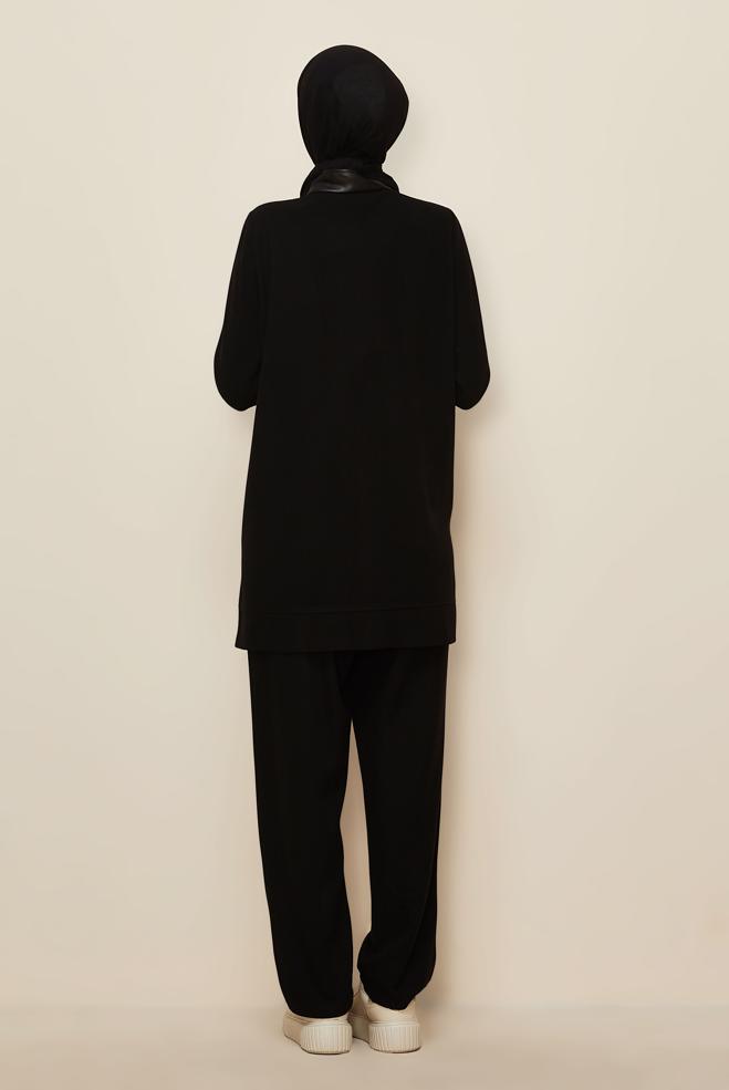 Hijab clothing BLACK ZIPPERED TRACKSUIT SET 46263 - ALVİNA