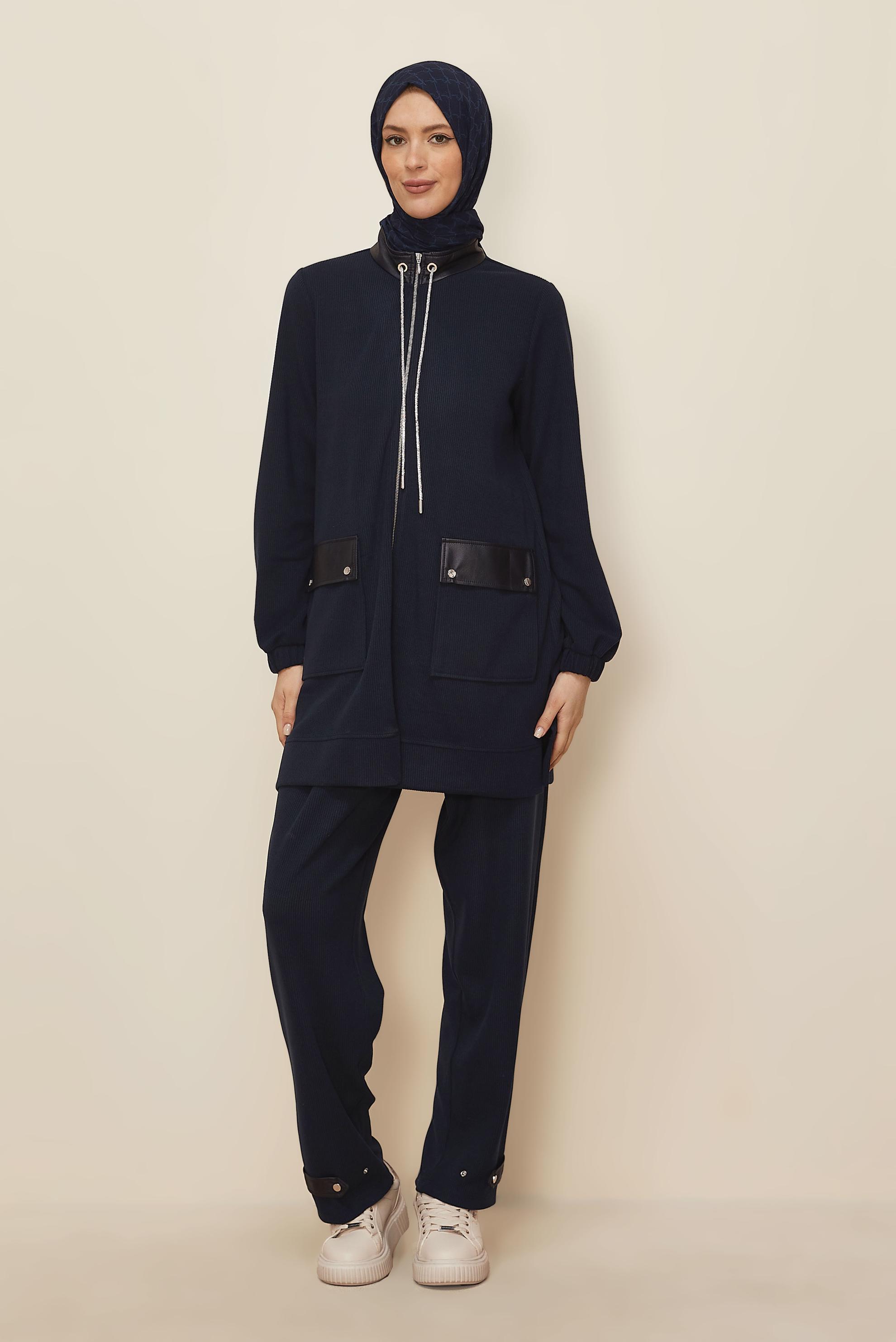 Hijab clothing NAVY BLUE ZIPPERED TRACKSUIT SET 46263