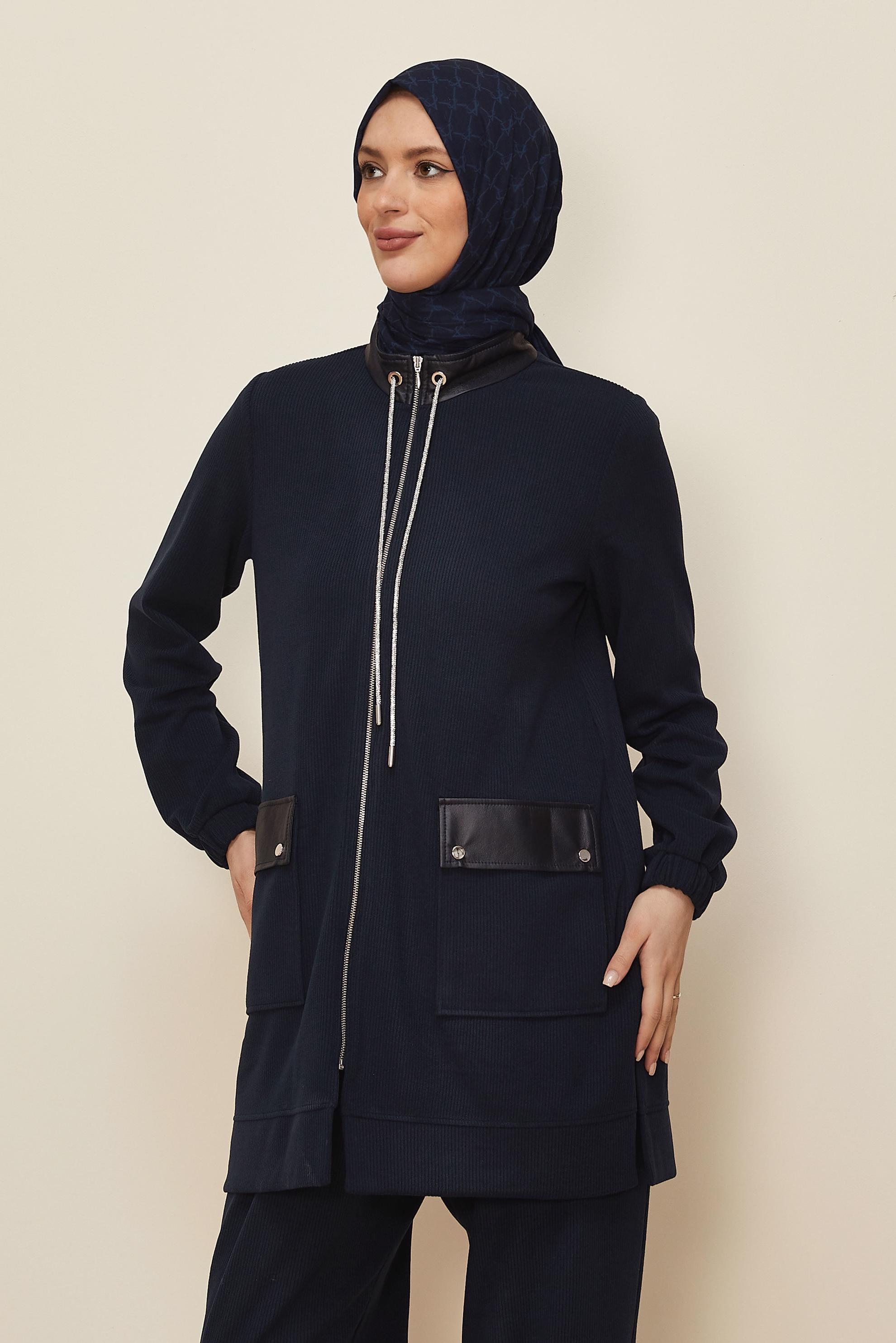 Hijab clothing NAVY BLUE ZIPPERED TRACKSUIT SET 46263