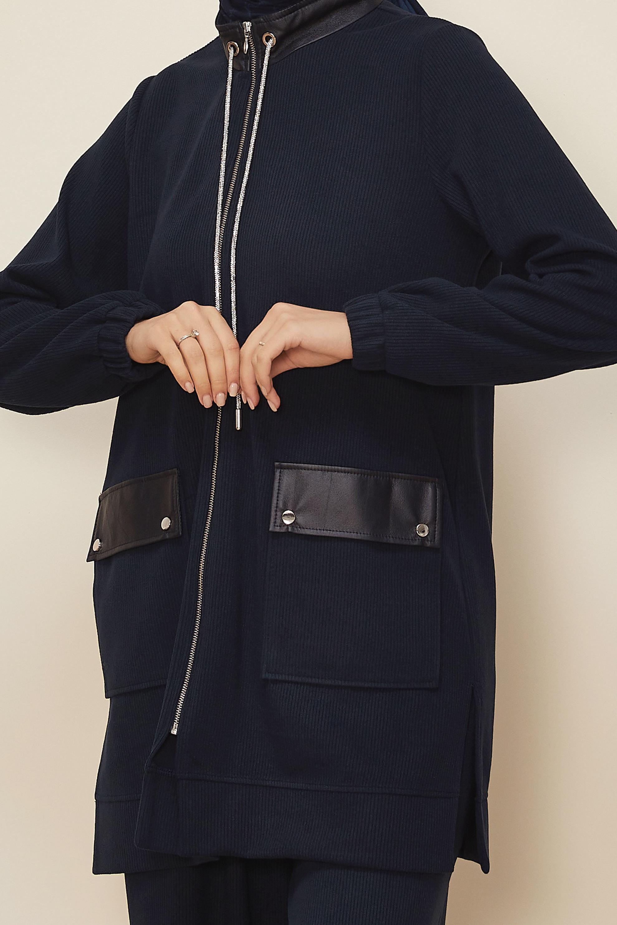 Hijab clothing NAVY BLUE ZIPPERED TRACKSUIT SET 46263