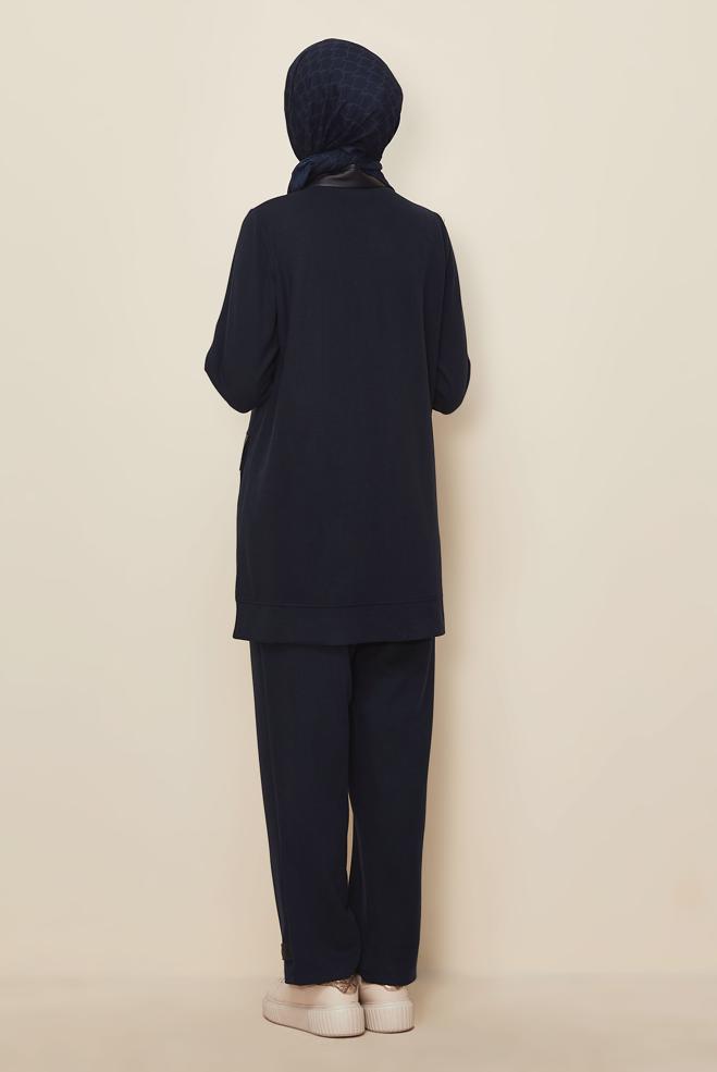 Hijab clothing NAVY BLUE ZIPPERED TRACKSUIT SET 46263 - ALVİNA