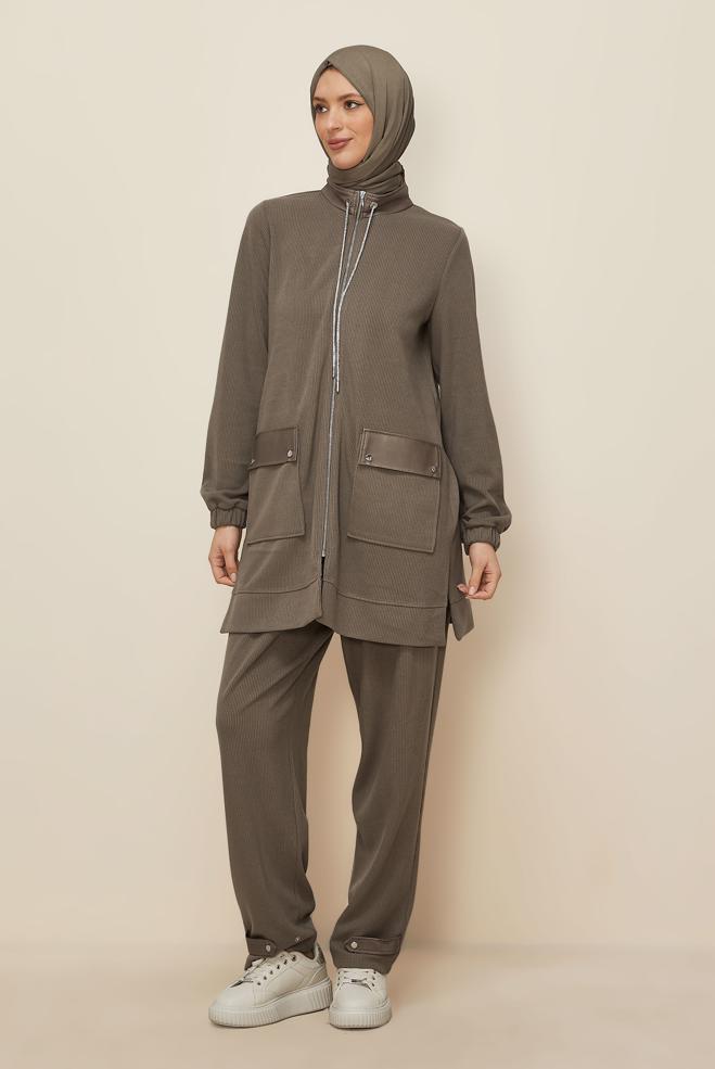 Hijab clothing MINK ZIPPERED TRACKSUIT SET 46263 - ALVİNA