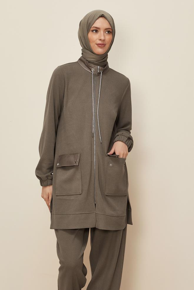 Hijab clothing MINK ZIPPERED TRACKSUIT SET 46263 - ALVİNA