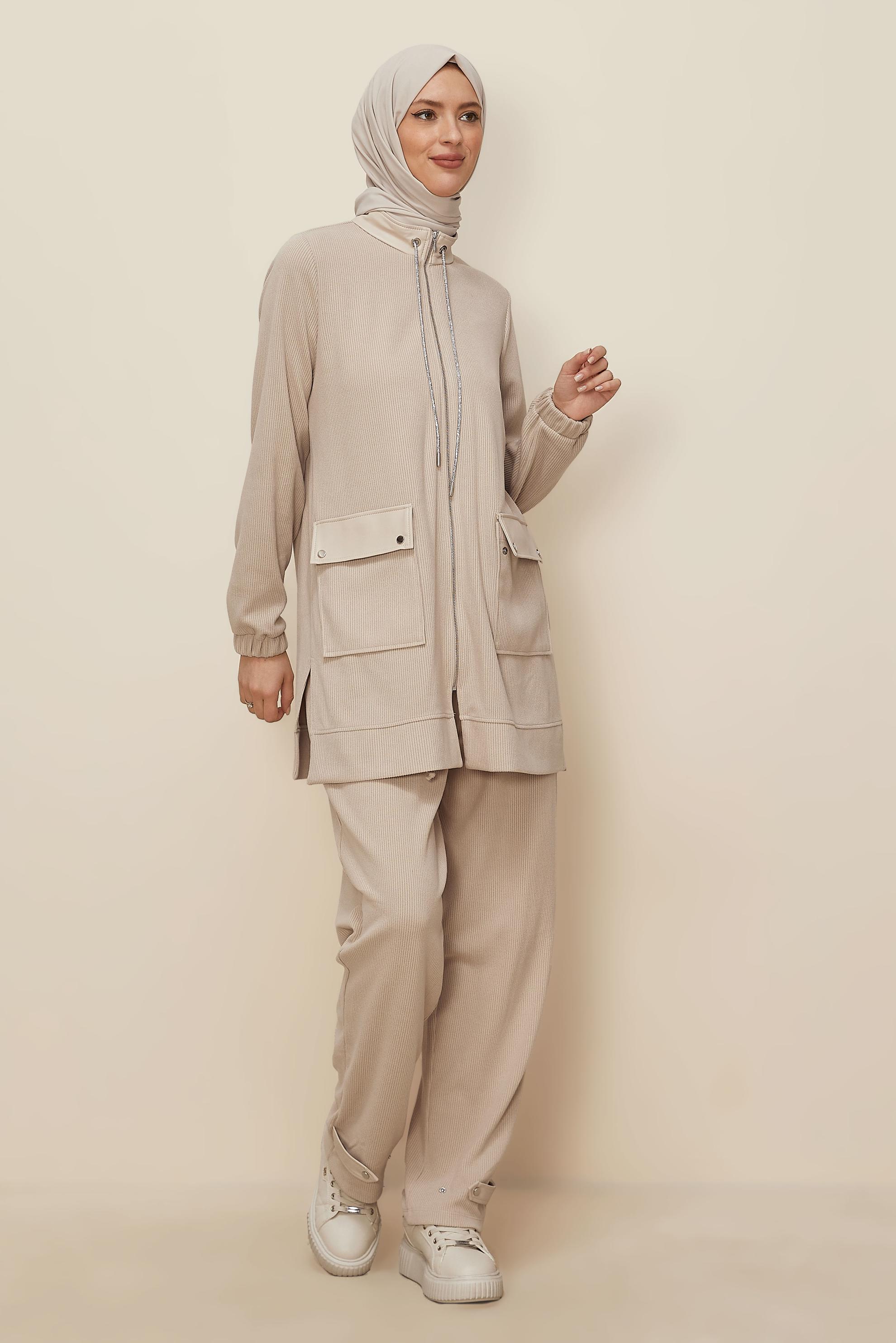 Hijab clothing BEIGE ZIPPERED TRACKSUIT SET 46263