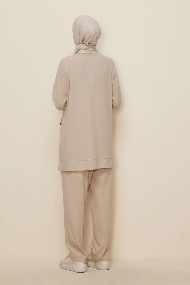 Hijab clothing BEIGE ZIPPERED TRACKSUIT SET 46263 - ALVİNA