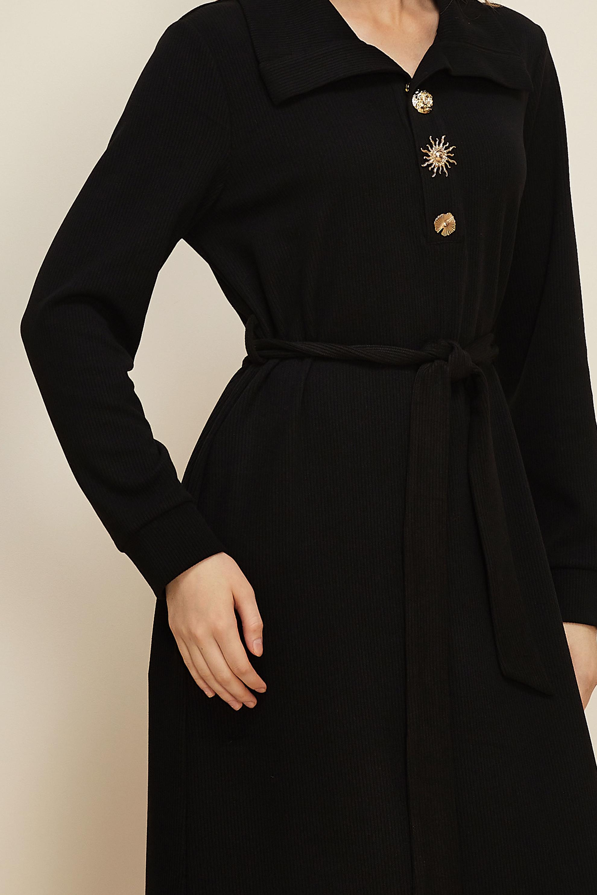 Tesettür giyim SİYAH KUŞAKLI EŞOFMAN ELBİSE 46264