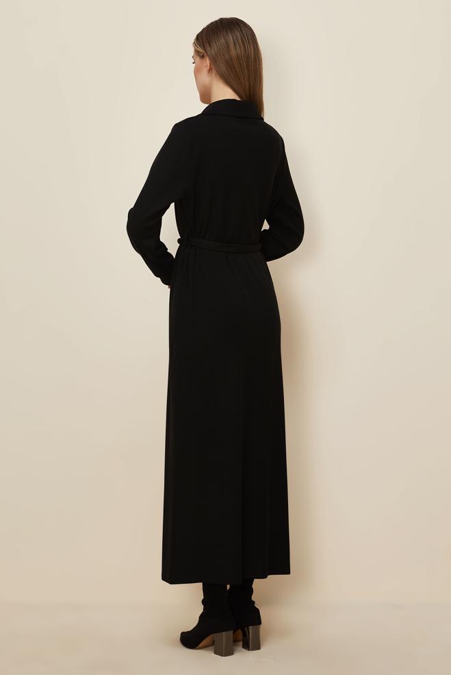 Tesettür giyim SİYAH KUŞAKLI EŞOFMAN ELBİSE 46264 - ALVİNA