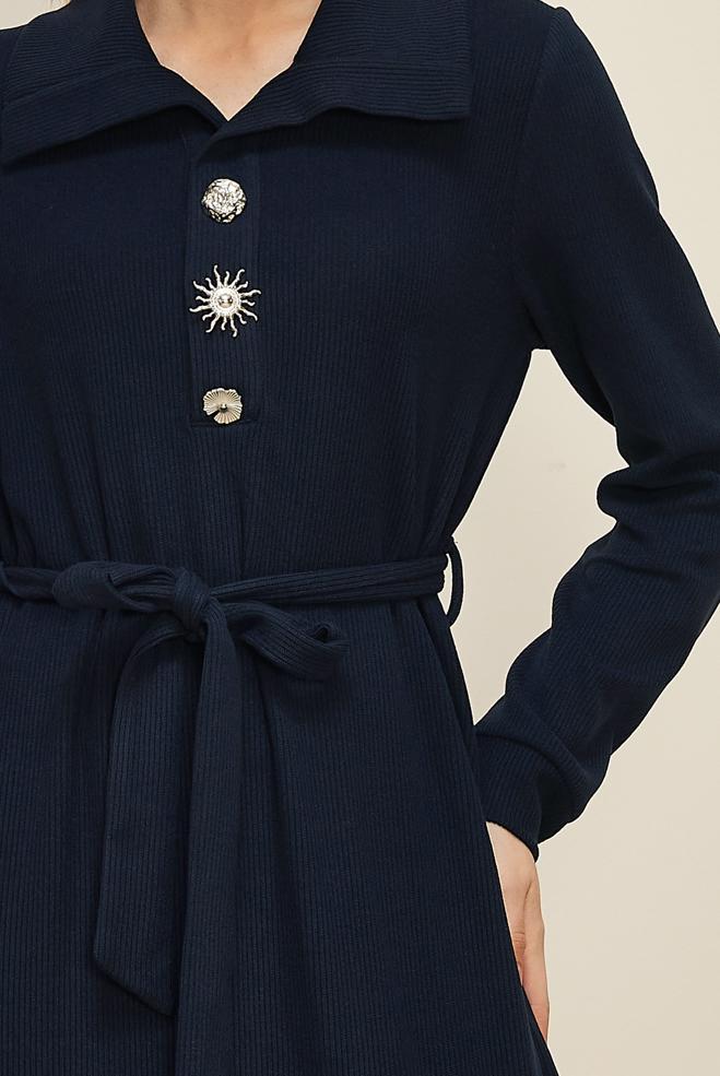 Tesettür giyim LACİVERT KUŞAKLI EŞOFMAN ELBİSE 46264 - ALVİNA